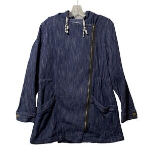 Cabi Jacket Womens Medium Blue Zip Hooded Drawstring Pockets Boho Slouchy Modern